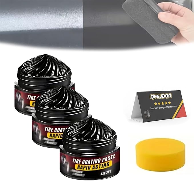 Premium Tire Coating & Trim Restorer, Tire Coating Paste, Long-Lasting Ceramic Coating & UV Protection, Bring Back the Original Deep Black Shine to Rubber and Plastic ﻿(3pcs)
