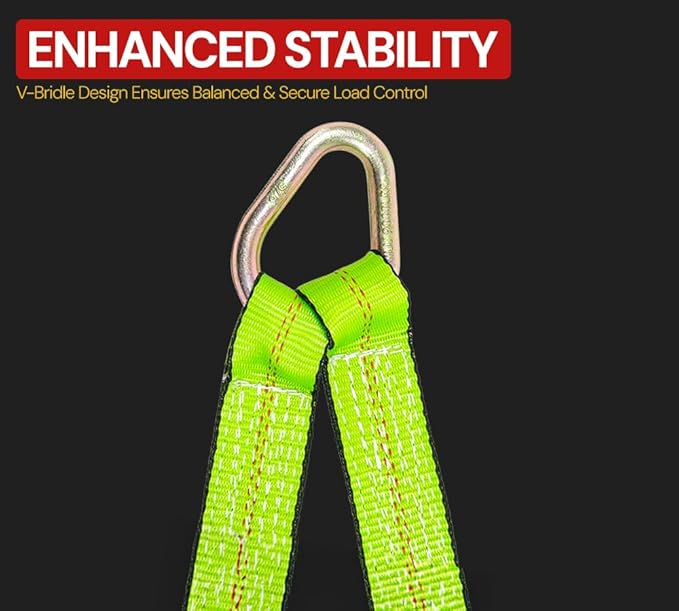 Mytee Products V-Bridle Strap 2" x 4' w/Snap Hooks w/Cordura Sleeve and Axle Straps, D Ring Middle, for Car Hauler, Rollback, Flat Bed, Tow Truck, Wreck & Recovery