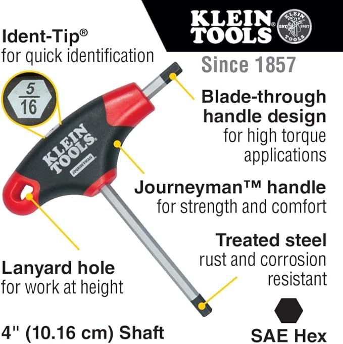 Klein Tools JTH410E T-Handle Hex Key Set, SAE Inch Sizes Allen Wrench Set with 4-Inch Blades, Stand Included, 10-Piece