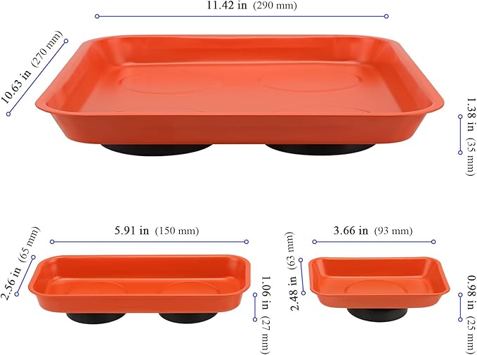 KEILEOHO 10 Packs Magnetic Tray Set, Orange Magnetic Parts Tray Set, Stainless Steel Magnetic Trays, Magnetic Tools Tray for Screws, Nuts, Bolts, Small Parts