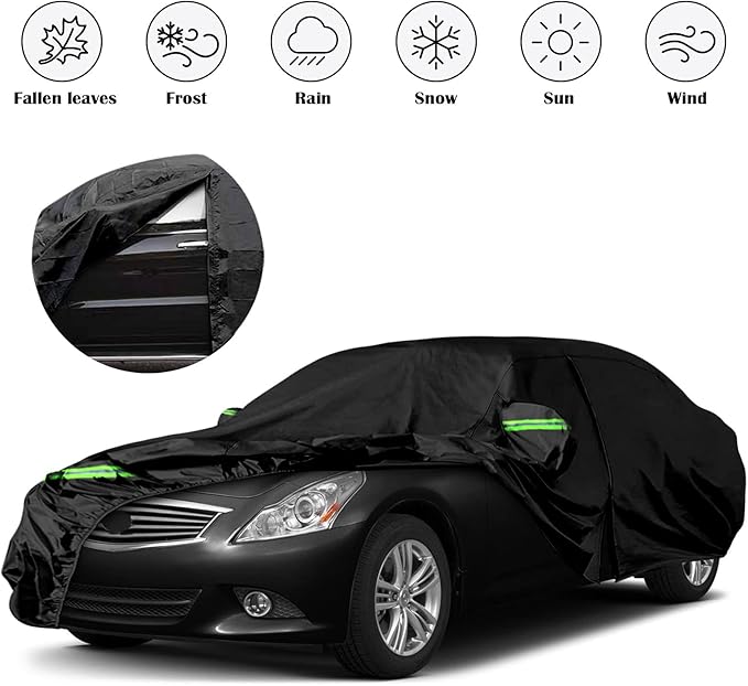 Waterproof Car Covers Replace for 2003-2015 Infiniti G35 G37 Sedan, 6 Layers All Weather Custom-fit Car Cover with Zipper Door & Windproof Bands for Snow Rain Dust Hail Protection (G35/G37 Sedan)