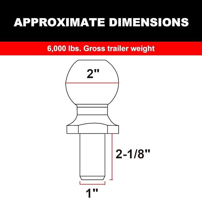 ATRLY2002D Torin 2" Diameter Trailer Hitch Ball: 3 Ton (6,000 lb) Capacity , Gray