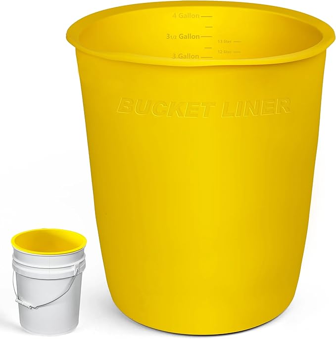 5 Gallon Bucket Silicone Liner Reusable for Thinset Paint Epoxy Concrete Mixing Bucket Saver with Graduated Measurements, Heavy Duty Yellow
