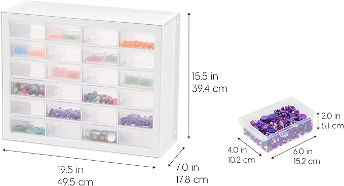 IRIS USA Plastic Storage Drawers, Made in USA, 24-Drawer Small Parts Organizer Cabinet, Stackable Teacher Toolbox for Crafts, Beads, Hardware, Screws, Nuts & Bolts, Scrapbook Supplies – White