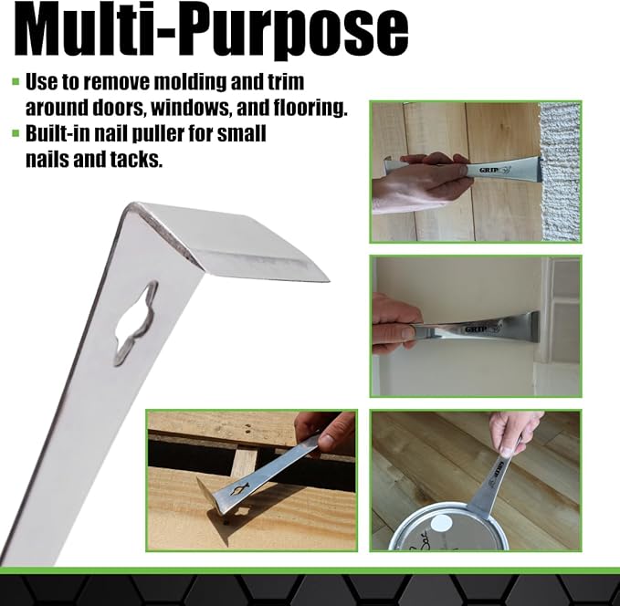 Grip 2 pc Stainless Steel Pry Bar & Scraper Set - 6" and 9" Pry Bar & Scraper - Removes Molding Around Doors, Flooring, Windows - Home, Garage, Barn, Workshop