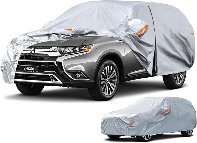 Kayme 6 Layers SUV Car Cover Custom Fit for Mitsubishi Outlander (2005-2025) Waterproof All Weather for Automobiles, Outdoor Full Cover Rain Sun UV Protection.Silver