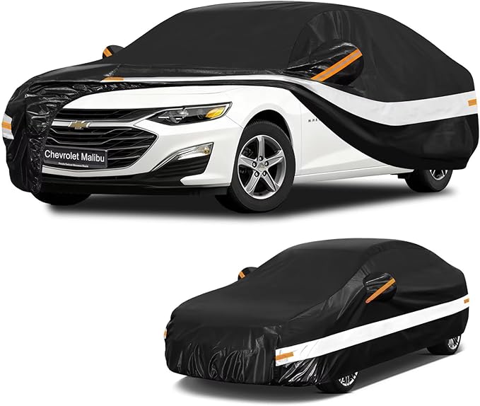 10 Layers Car Cover Custom Fit for Chevrolet Chevy Malibu (2012-2026), Waterproof All Weather for Automobiles, Outdoor Full Cover Sun Dust Rain Protection with Cotton. Black