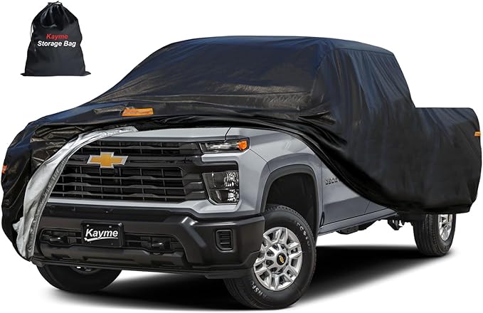 Kayme Full Size Truck Cover Waterproof All Weather - See Vehicle Size Chart - Heavy Duty Outdoor Large Pickup Cover Sun Uv Rain Protection, Universal Fit Ford F-250 F-350 etc.(Length Up to 261 inch)