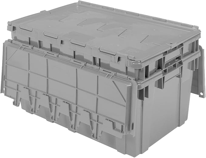 Buckhorn Industrial Lidded Plastic Storage Container, Nesting and Stackable Plastic Storage Box with Lid Attached, Organization Tote for Garage and Warehouse, 17 Gallon Capacity, 27"x17"x12", Gray