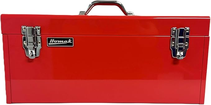 Homak 20" Portable Steel Heavy-duty Tool Box 18-Gauge with Metal Latches and Handle with removable tray, Red
