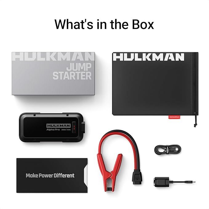 Hulkman Alpha Pro 2000A Jump Starter, 74Wh High-Capacity Car Battery Jump Starter, PD65W Fast Charging in & Out, 3.3" Smart Display Jump Box, 12V Jump Pack for 8.5L Gas/6.0L Diesel, Solid Black