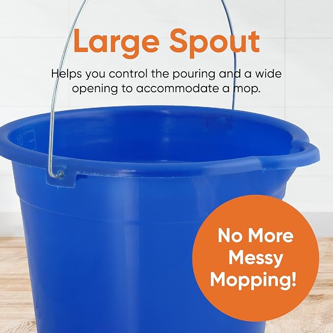 Superio Plastic 2 Gallon Bucket for Cleaning - Car Wash Bucket with Grip Handle - Royal Blue Small Durable Pail for Fishing, Mopping, Cleaning Camping - 10 Liter 4 Pack