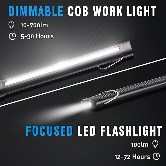 Dr. Prepare LED Work Light, 700 Lumens Foldable Rechargeable Work Light, 3200mAh Cordless Portable Magnetic COB LED Inspection Light for Car Repair, Home, Garage, Emergency, 2 Pack