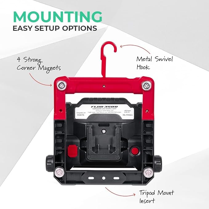 Master Tailgaters FLUD 4000 LED Work Flood Light Compatible with Black & Decker, Porter Cable, Stanley 18v-20v Battery