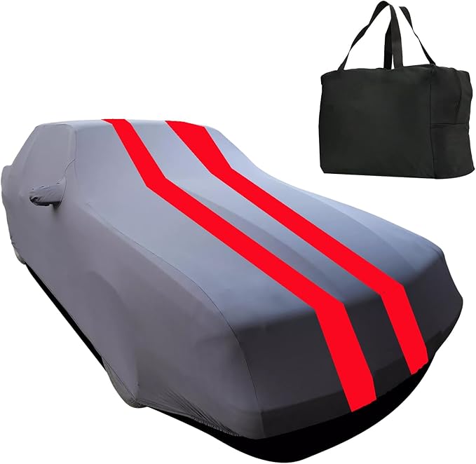 Indoor Car Cover Compatible with Ford Mustang（1994-2024 Custom-fit Breathable Dust-Proof Stretch Car Cover for Underground Garage, Car Show （Black+Red）