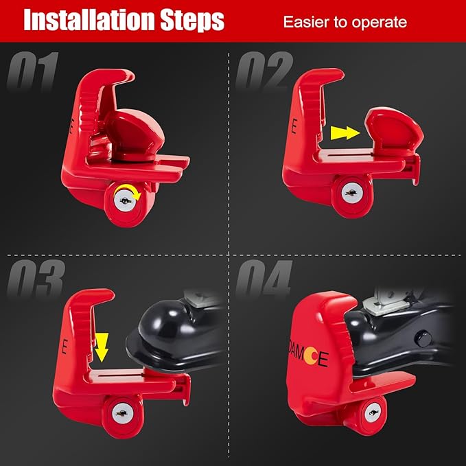 Trailer Hitch Locks with Keys, Trailer Lock Fit 1-7/8", 2", and 2-5/16" Couplers, Universal Accessories for Truck Vehicles, Boat and Rv, Heavy-Duty Steel, Red