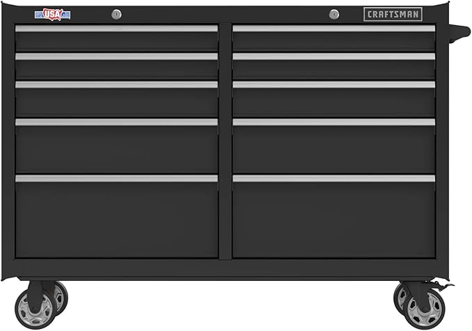 CRAFTSMAN S2000 52" Tool Chest, 10-Drawer Rolling Tool Storage Cabinet with Tray and Holder, Black (CMST352102BK)