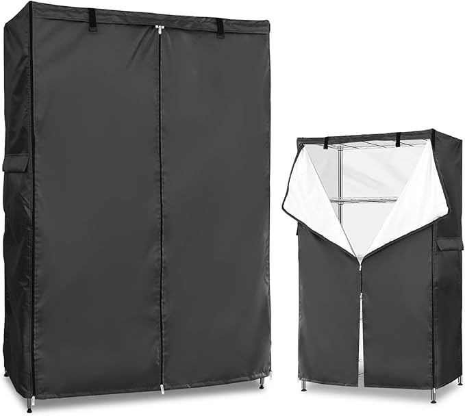 Wire Rack Covers,Heavy Duty 600D Dustproof Waterproof Storage Rack Covers for Metal Shelves,Storage Shelf Cover with Zipper for Wire Shlef,48''W x 18''D x 82''H,Black
