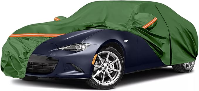 Waterproof Car Covers Replace for 1998-2025 Mazda Miata/MX-5, Multilayer Heavy Duty with Cotton Liner All Weather Car Cover with Zipper Door, Windproof Bands for Snow Rain Dust Protection