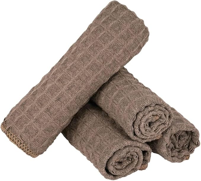 watchget Barista Micro Cloth 4 Pack Microfiber Barista Cleaning Towels Coffee Cleaning Accessories for Espresso Machine, Steam Wand, Countertop, Kitchen Dish Cloth Waffle Weave Brown(12"x12")