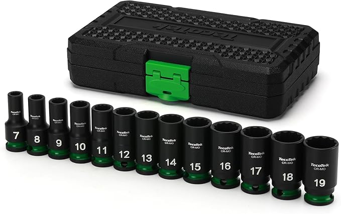 3/8-Inch Drive 12-Point Metric Semi-Deep Impact Socket Set, Mid-Length Socket Set, 7mm to 19mm, CR-MO, Stamped and Ink Filled Size Marking, 13-Piece