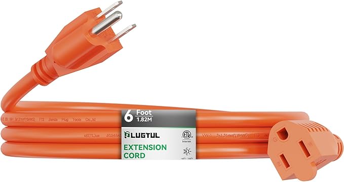Outdoor Extension Cord 6 FT Waterproof, 16/3 Gauge Heavy Duty 3 Prong Extension Cord, 13A 1625W SJTW, ETL Listed, Great for Garden and Home, Orange