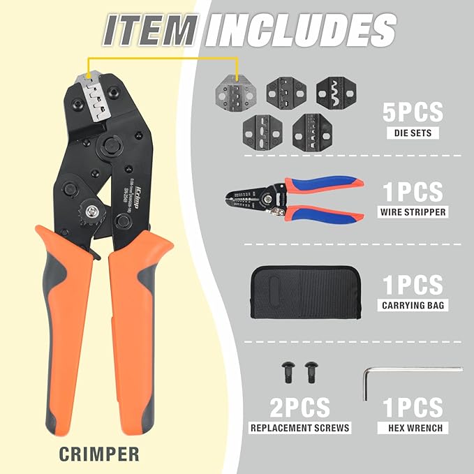 iCrimp SN Ratchet Electrician Crimping Tool set for Insulated and Non-Insulated terminals,Molex, Open Barrel, Dupont connectors, End sleeve ferrules 0.08-6mm ²28-10AWG with Wire Stripper&Cutter