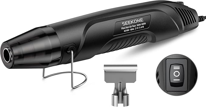 SEEKONE 350W Mini Heat Gun with Dual-Temp Model 500℉ & 842℉(260℃& 450℃), Hot Air Gun with Overload Protection and Reflector Nozzle for Heat Shrinking Tubes, Shaping, PVC Tubing（Black）