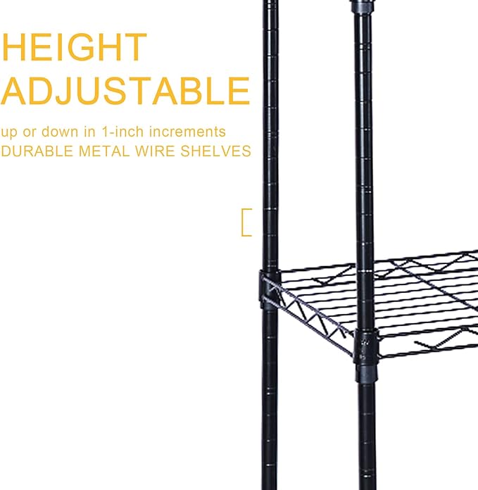 HealSmart Heavy Duty 6-Tier Shelving Units Adjustable, Wire Shelf with 1000 lbs Capacity (250 per Shelf), 77cm D x 36.5cm W x 21.5cm H, Black, 6 Levels, Storage Shelf with Wheels & Leveling Feet
