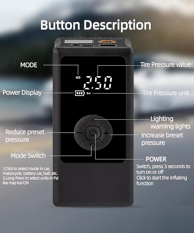 Tire Inflator Portable Air Compressor for Car, Ball Basketball Pump for Sports Balls Auto for Car Tires Bicycle w Gauge Values Display, 150PSI Power Battery Bike Pump Cordless