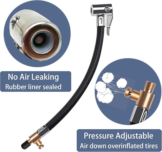 Flexible Tire Valve Extension Adapter, Locking Air Chuck Quick Connect and Release, Pressure Adjustable Tire Inflator Pump Hose Adapter for Car Motorcycle Bike,1PC