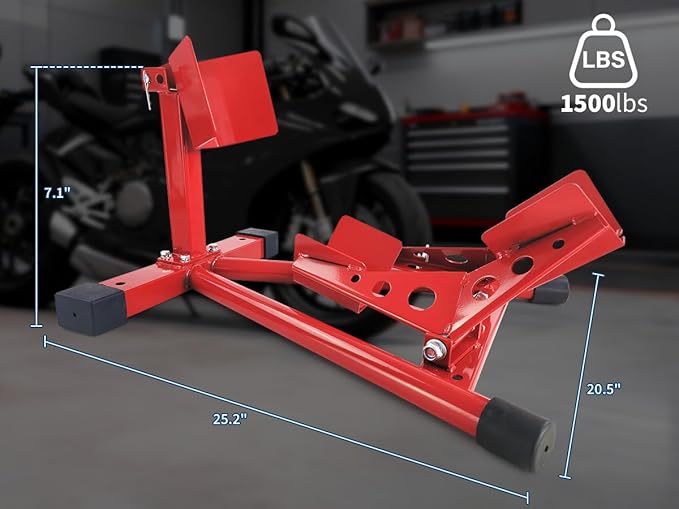 Garvee Universal Wheel Chock & Motorcycle Stand Heavy Duty 1500Lb Capacity Adjustable Motorcycle Wheel Chock 16''-21'' for Trailers, Cruiser, Sport and Dirt Bikes, Ideal Garage and Transport Solution