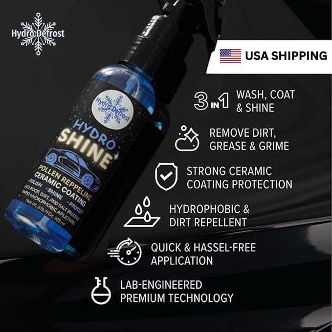 HydroShine EZ Instant Nano-Ceramic Spray Kit (3 Pack) – Rapid 20 Min Application - Streak Free, No Hassle Shine/Protection. Hydrophobic. UV. Pollen. Dirt. Bird Poop. 1 Bottle = 2 Coatings = 2 Months