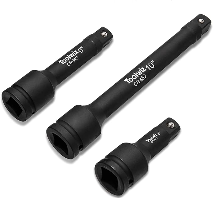 Toolwiz 3/4” Drive Impact Extension Bar 4”, 6”, 10” (3 Piece) Cr-Mo Steel, Expand the Range of Impact Drivers, Organized in PVC Box - Black 3/4 Ratchet Wrench Extension Bar Socket Set