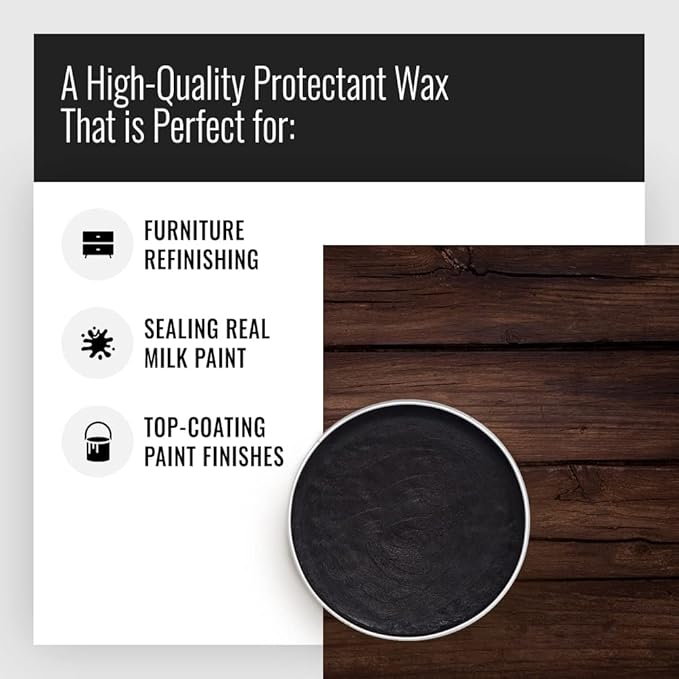 Real Milk Paint, Soft Finishing Wax Sealant for Painted Furniture, Paint Sealer Topcoat for Cabinets, Unfinished Wood Decor, Beeswax, Matte Dark Brown, 16 oz.