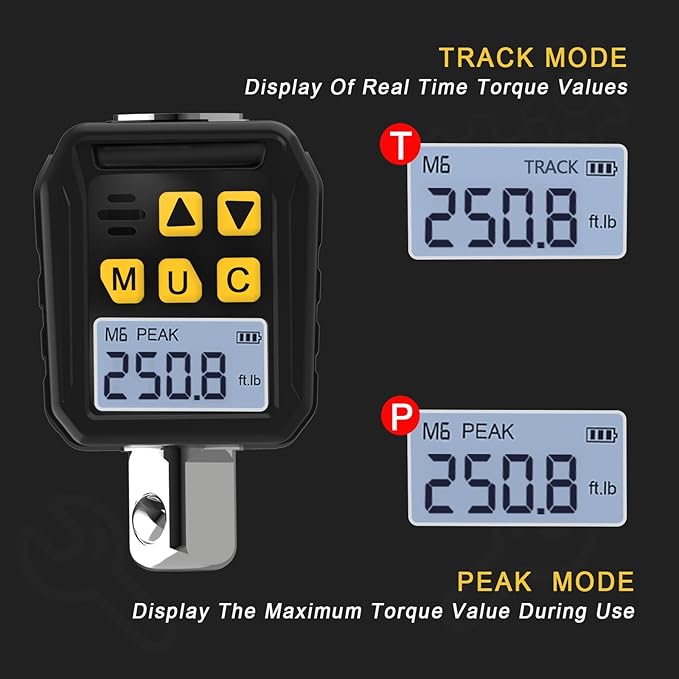 1/2” Drive Digital Torque Adapter, 12.54-250.8 Ft-lb/17-340 Nm Digital Torque Adapter Set with 3/8" and 1/4" Adapters, Buzzer & LED Flash Notification for Motorcycle Car Repair
