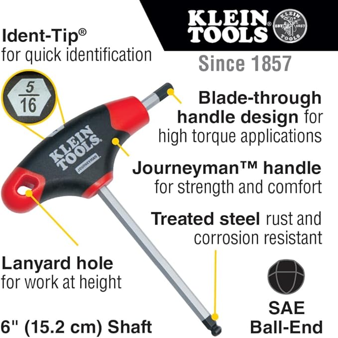 Klein Tools JTH610EB Ball End T-Handle Hex Key Set, SAE Inch Sizes Allen Wrench Set with 6-Inch Blades, Stand Included, 10-Piece