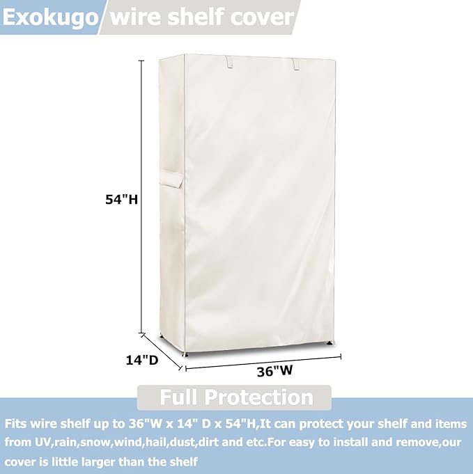 Wire Shelf Cover,600D Heavy Duty 100% Waterproof Shelf Covers for Wire Shelving,Outdoor Storage Shelves Cover for Metal Rack,36" W x 14" D x 54" H,Beige