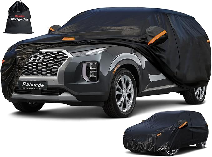Kayme 7 Layers SUV Car Cover Custom Fit for Hyundai Palisade (2019-2025) Waterproof All Weather for Automobiles, Outdoor Full Cover Rain Sun UV Protection.Black
