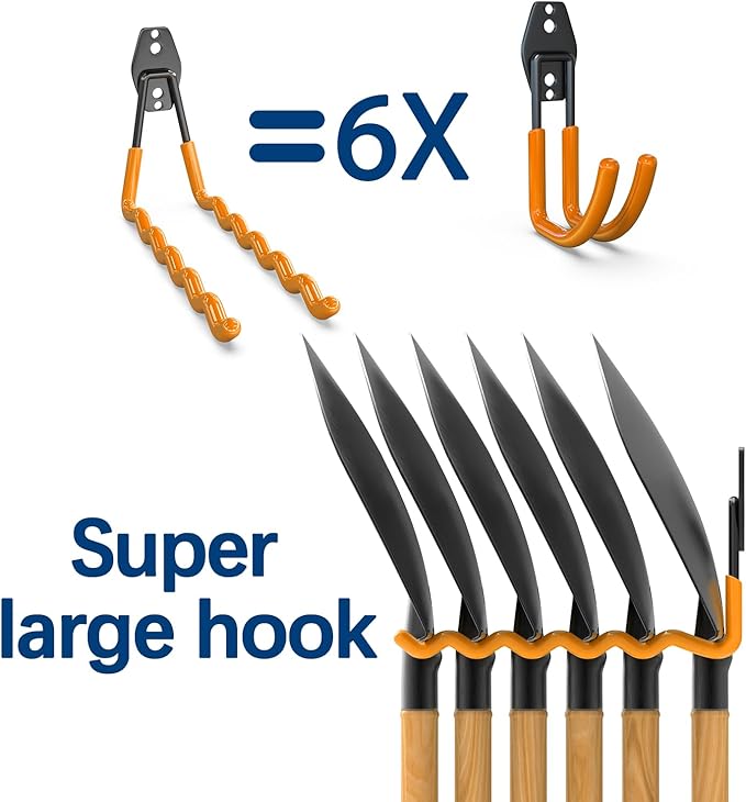 3-H Garage Wall Hooks Heavy Duty 31 Pack, Anti-Slip Steel Wall Mount Storage Hooks for Hanging Ladder Garden Yard Tools, Utility Organizer for Garage Lawn Shed (Orange)