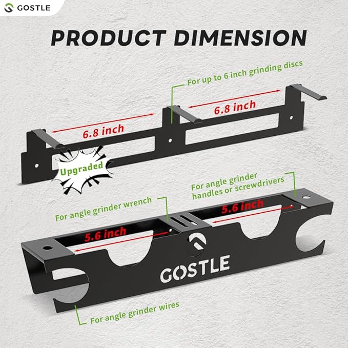 4 Bay Angle Grinder Holder with Discs Hook Rack, Grinders Power Tools Holder Storage Rack, Wall Mount Organizer Bracket for Cutters Polishers with Cord Hanger and Hooks