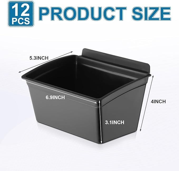 Unittype 12 Pcs Storage Bin Plastic Slatwall Bins for Slatwall Organizer Containers Garage Accessories(Black)