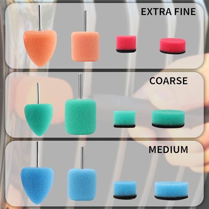 SI FANG 22 Pcs Mini Buffing Polishing Pads Kit, Car Details Mini Polisher Foam Pads for Drill Rotary Tool Buffer Tight Area Detailing Paint Polish Waxing & Glaze, Interior Headlight Door Handles