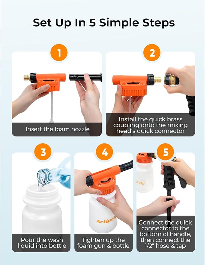 Car Wash Foam Gun + Microfiber Wash Mitt - Car Foam Sprayer - Foam Cannon for Hose - Spray Gun Cleaner - Snow Blaster for Cars, Boats, RVs, Foam Cannon Connects to Any Garden Hose