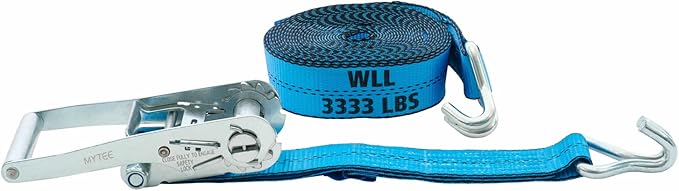 Mytee Products (10 Pack 2 Inch x 27 FT Blue Ratchet Strap with J Hooks - 10,000 Lbs Breaking Strength - Heavy Duty Tie Down Cargo Truck Straps with Wire Hooks for Flatbed, Truck, Trailers Pickup