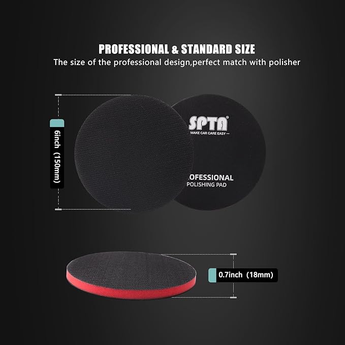 SPTA 6"(150mm) Backing Pad Hook and Loop Backing Plate 5/16"-24 Thread DA Air Random Orbital Sander/Polisher Backing Pad with 6" Interface Cushion Pad for Sanding Finishing Polishing Buffing