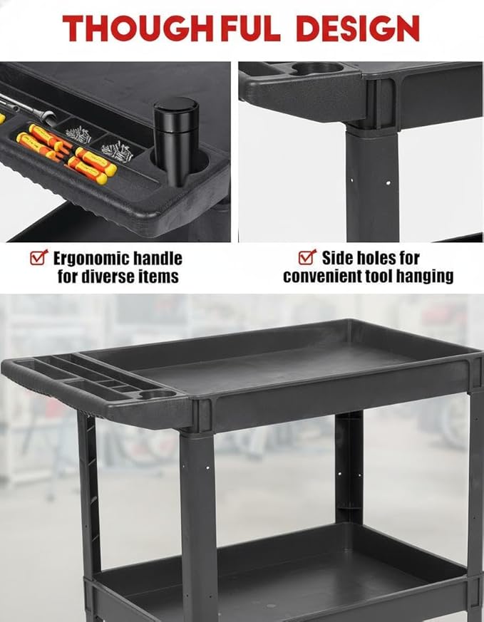 2 Tier Metal Utility Cart,330 Lbs Metal Heavy Duty Utility Cart On Wheels,2 Shelf Steel Rolling Tool Cart, Tool Storage Organizer for Mechanic, Garage, Workshop, Warehouse (Gray, 46x25x33.5)