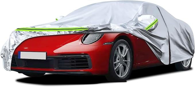 Waterproof Car Covers Replace for 1998-2025 Porsche 911 (991/992/996/997 Series), 6 Layers Silver All Weather Car Cover with Zipper Door & Windproof Bands for Snow Rain Dust Protection