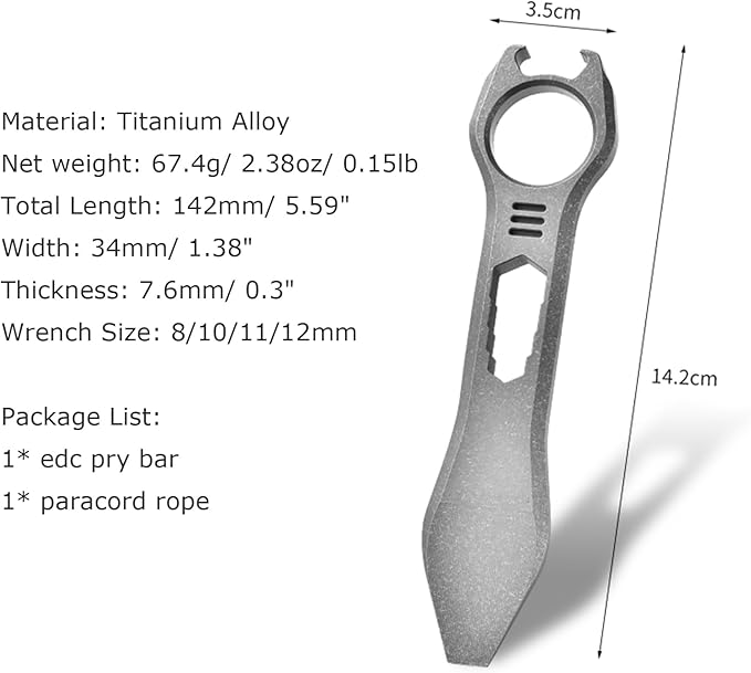 Titanium EDC Pry Bar Multi Tool Bottle Opener Nail Puller Crowbar Wrench Screwdriver Compact Size EDC Multi Tool
