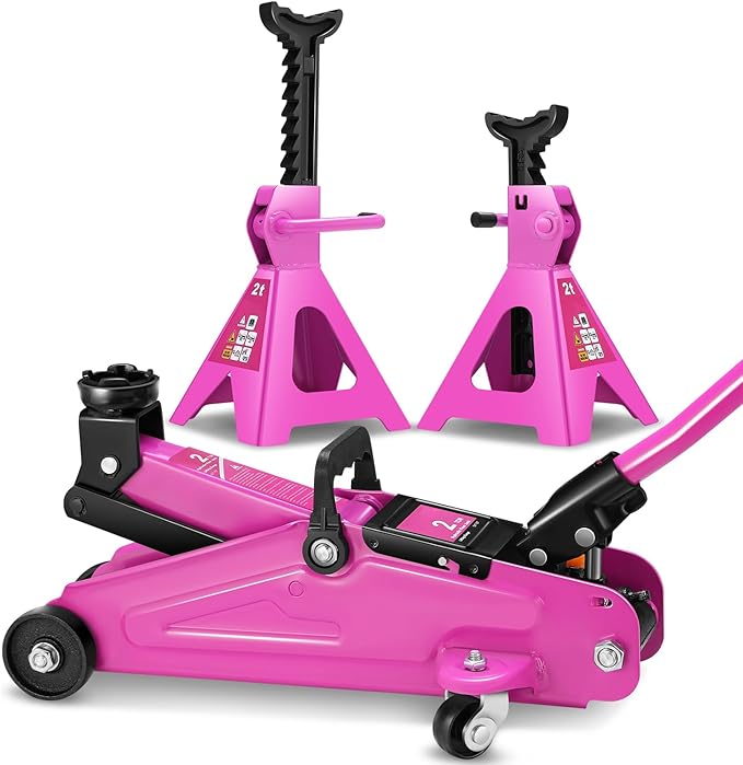 DNA Motoring 2 Ton Car Jack and Stands Kit 2T(4000 lbs) Capacity Low Profile Hydraulic Trolley Service/Floor Jack with 2 Ratchet Stands Combo for Home Garage Shop, Purple, TOOLS-00476-PR